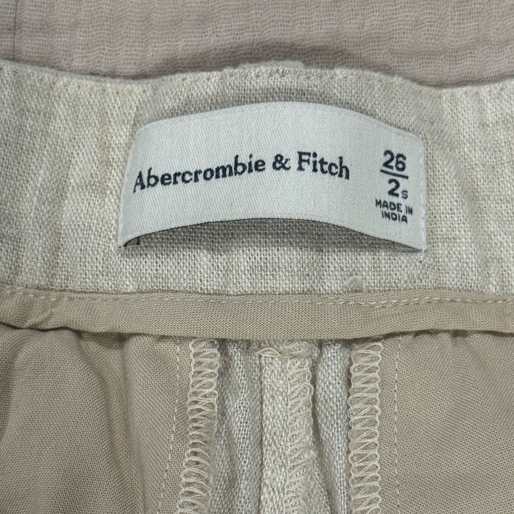 Abercrombie & Fitch Cream Wide-Leg Linen Trousers - Picture 3 of 5